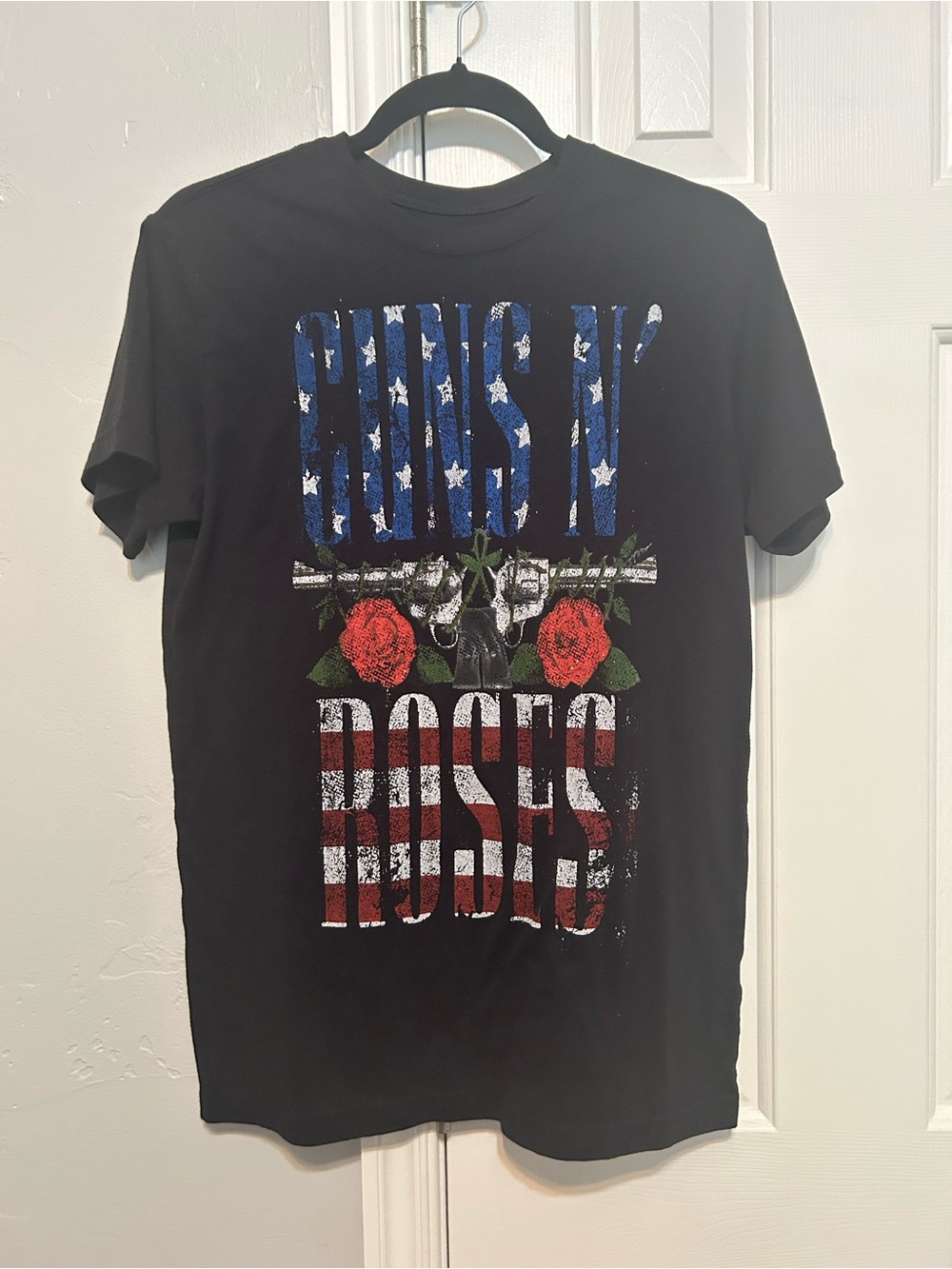 Guns N' Roses Black Graphic Tee with Red & Blue Print